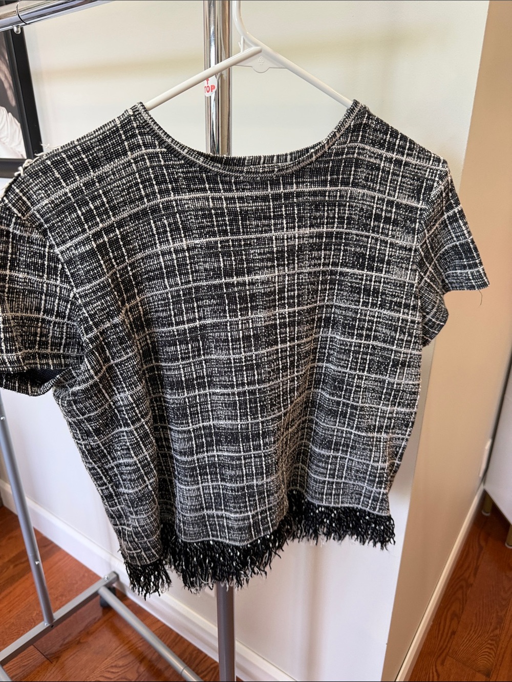Zara Black & White Tweed Fringe Crop Top